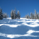 Snow on the ski slopes in the springtime