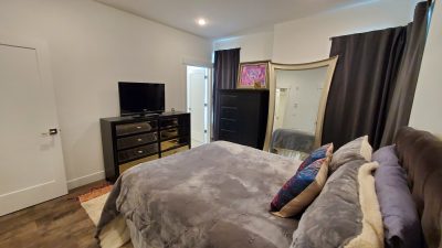 The primary bedroom in this Silverthorne condo for rent