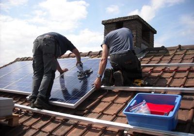Solar being installed on a roof